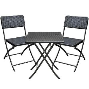 Paveikslėlis Kvadratinio stalo komplektas + 2 kėdės juodos spalvos