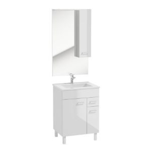 Paveikslėlis "Catania D60 3D1S" baltos spalvos praustuvo spintelės su veidrodžiu ir apšvietimu