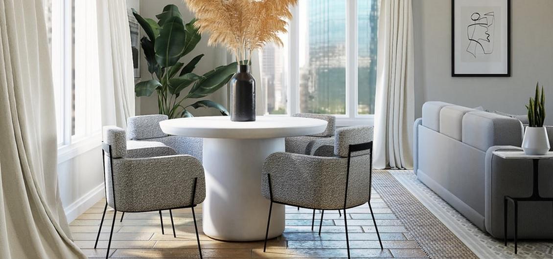 Kokias kėdes pasirinkti baltam stalui skandinaviškoje svetainėje?