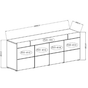 Paveikslėlis Komoda Toledo 25 4d1s balta laminatas / blizgi balta